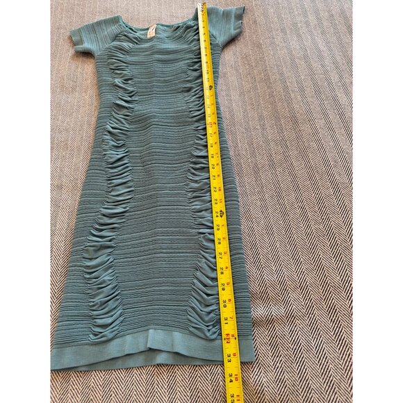 Ruched Teal Bodycon Dress With Cutout Back Short Sleeves & Stretch Fabric One Si - Picture 5 of 7